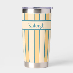 Modern Retro Coral and Green Stripe Insulated Tumbler