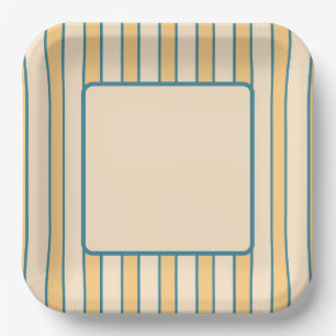 Modern Retro Coral and Green Stripe Paper Plates