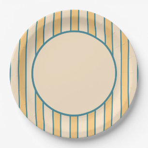 Modern Retro Coral and Green Stripe Paper Plates