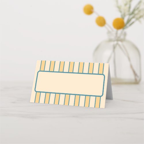 Modern Retro Coral and Green Stripe Place Card