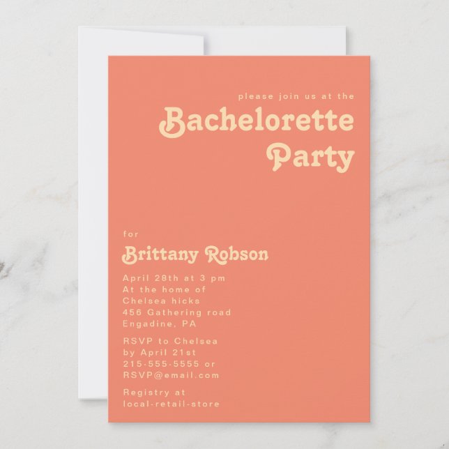 Modern Retro | Coral Bachelorette Party Invitation (Front)