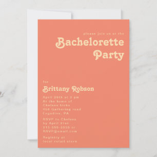 Modern Retro Coral Bachelorette Party Invitation