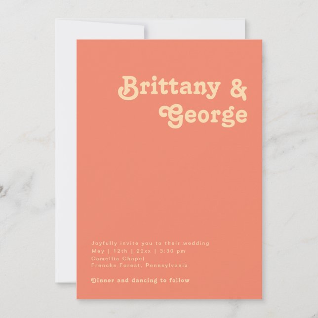 Modern Retro | Coral Casual Wedding Invitation (Front)