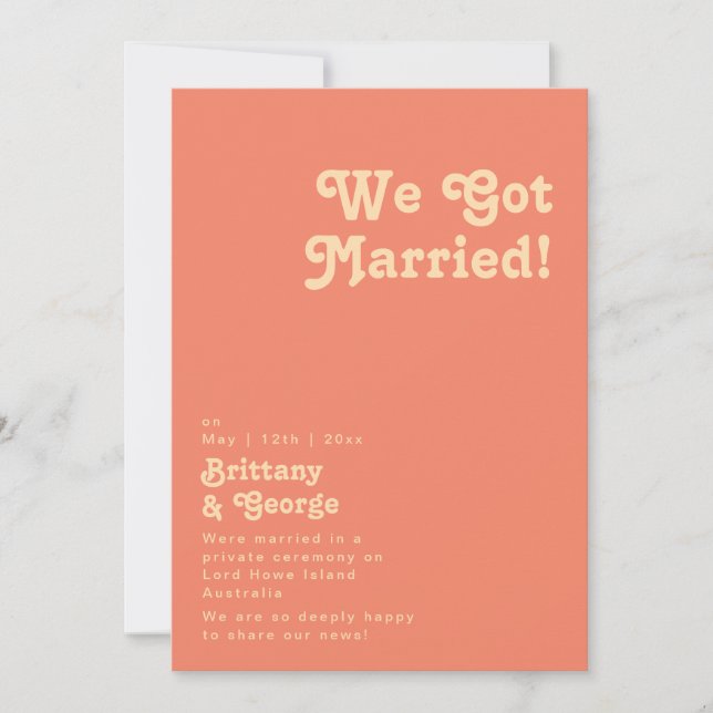 Modern Retro | Coral Elopement Announcement (Front)