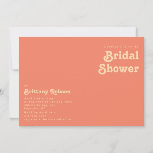 Modern Retro  Coral Horizontal Bridal Shower Invitation