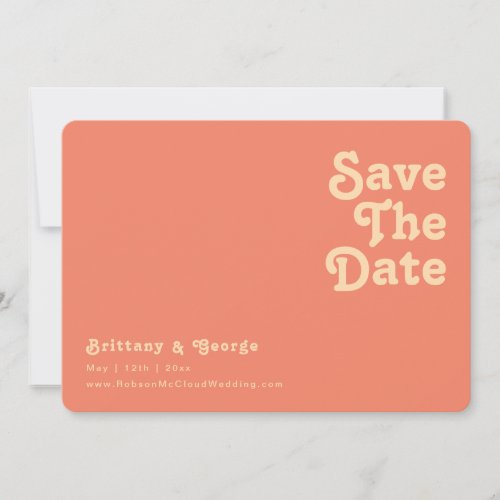 Modern Retro  Coral Horizontal Rounded Edges Save The Date