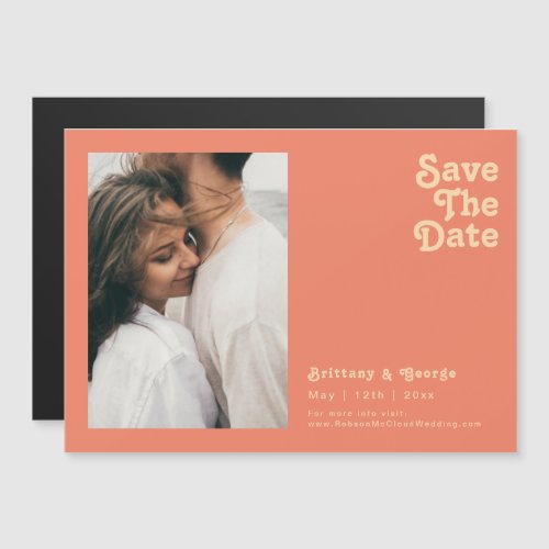 Modern Retro  Coral Horizontal Save The Date Magnetic Invitation