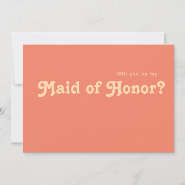 Modern Retro | Coral Maid of Honor Proposal Card (Front)