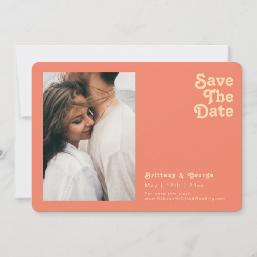 Modern Retro  Coral Photo Horizontal Rounded Edge Save The Date