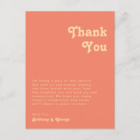 Modern Retro Coral Reception Table Thank You Card
