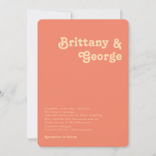 Modern Retro   Coral Rounded Corner Wedding Invitation