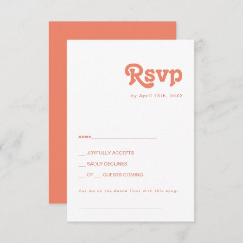 Modern Retro  Coral Song Request RSVP Card