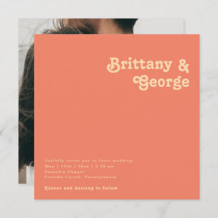 Modern Retro   Coral Square Photo Wedding Invitation