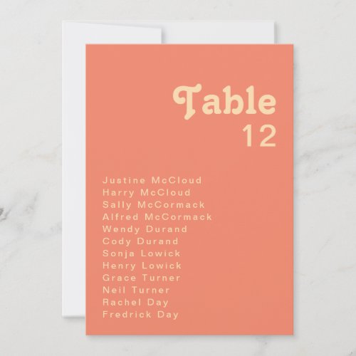 Modern Retro  Coral Table Number Chart