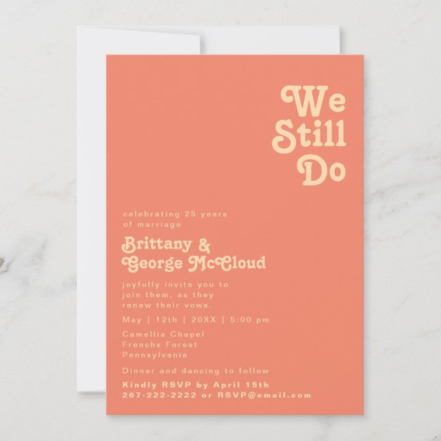 Modern Retro | Coral We Still Do Vow Renewal Invitation (Front)
