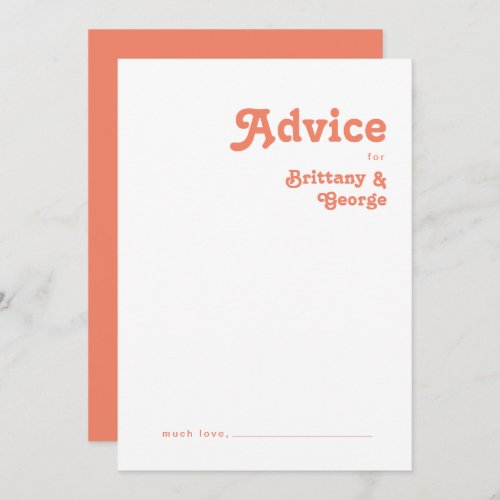 Modern Retro  Coral Wedding Advice Card