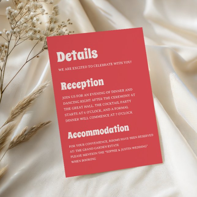 Modern Retro Coral Wedding Details Enclosure Card (Creator Uploaded)