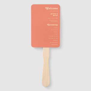 Modern Retro Coral Wedding Program Hand Fan
