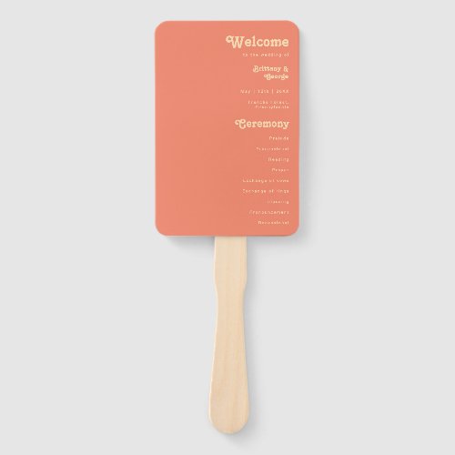 Modern Retro | Coral Wedding Program Hand Fan