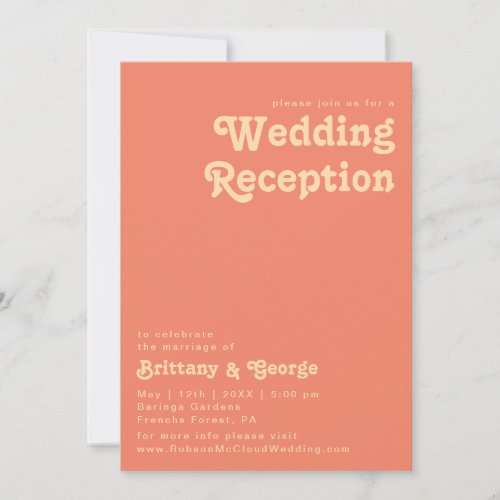 Modern Retro  Coral Wedding Reception Invitation