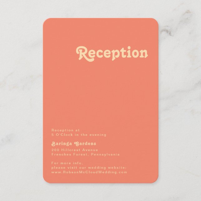 Modern Retro Coral Wedding Reception Rounded Edge Enclosure Card (Front)