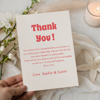 Modern Retro Coral Wedding Thank You            Card
