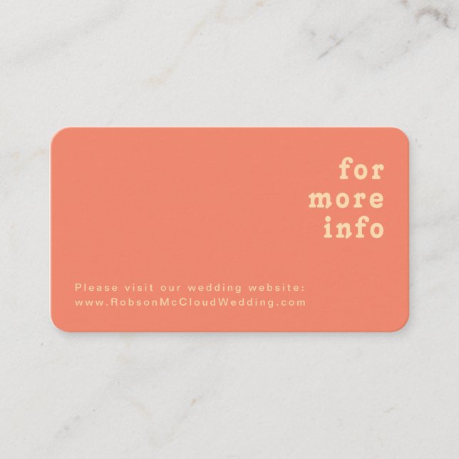 Modern Retro | Coral Wedding Website Rounded Edges Enclosure Card (Front)