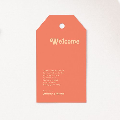 Modern Retro  Coral Wedding Welcome Gift Tags