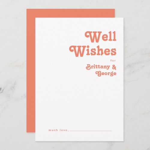 Modern Retro  Coral Wedding Well Wishes Card