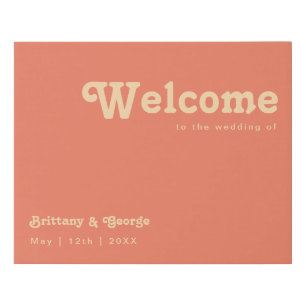 Modern Retro   Coral Welcome Faux Canvas Print