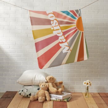 Modern Retro Custom Name Fun Vintage Rainbow Baby Blanket by Farlane at Zazzle