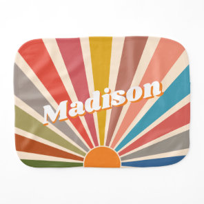 Modern Retro Custom Name Fun Vintage Rainbow Baby Burp Cloth