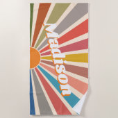 Modern Retro Custom Name Fun Vintage Rainbow Beach Towel (Front)