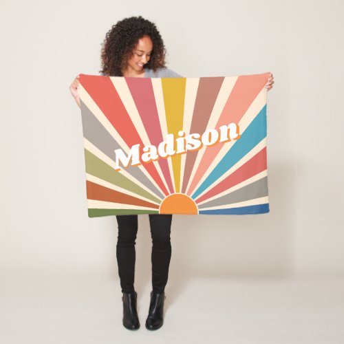 Modern Retro Custom Name Fun Vintage Rainbow Fleece Blanket