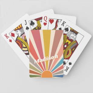 Modern Retro Custom Name Fun Vintage Rainbow Playing Cards