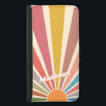 Modern Retro Custom Name Fun Vintage Rainbow Samsung Galaxy S5 Wallet Case<br><div class="desc">The modern retro fun vintage rainbow sunburst phone case is the perfect accessory for anyone looking to add a pop of color and personality to their phone. The case features a vibrant and playful rainbow sunburst design that is reminiscent of the groovy 70s era, while also incorporating modern design elements....</div>