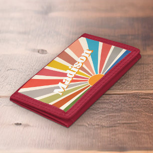 Modern Retro Custom Name Fun Vintage Rainbow Tri-fold Wallet