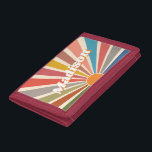 Modern Retro Custom Name Fun Vintage Rainbow Trifold Wallet<br><div class="desc">Introducing the Custom Name wallet with a Modern Retro Fun Vintage Rainbow Sun Burst Illustration. This wallet is a unique and personalized piece that features a vibrant and colorful sunburst design, reminiscent of the retro aesthetic of the 60s and 70s. The groovy rainbow-colored sunburst illustration on this wallet is eye-catching...</div>
