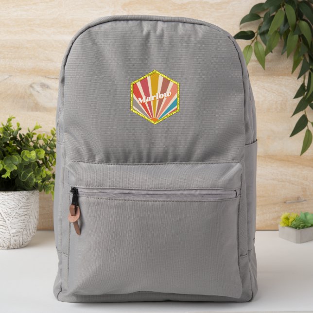Modern Retro Custom Name Fun Vintage Sunburst Patch (On Backpack)