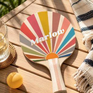 Modern Retro Custom Name Fun Vintage Sunburst Ping Pong Paddle