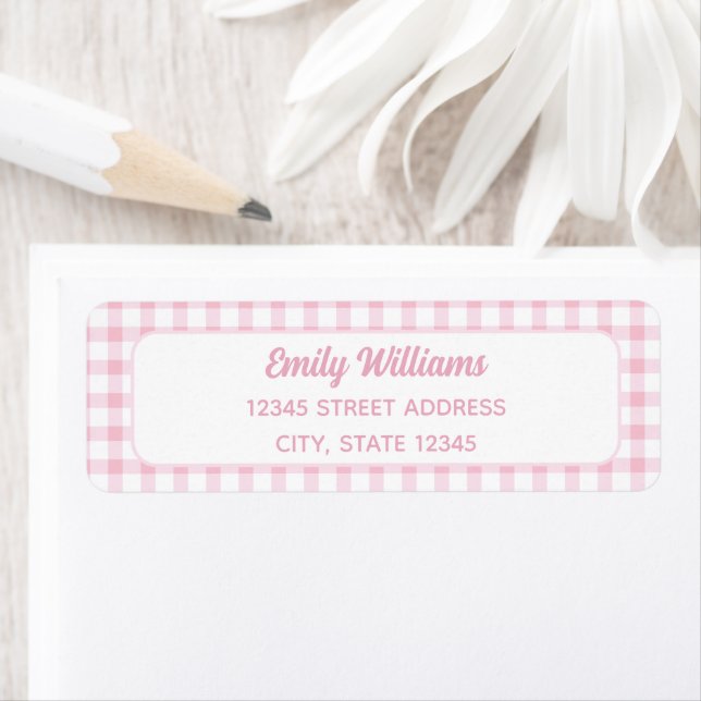 Modern Retro Cute Girly Pink Gingham Label (Insitu)