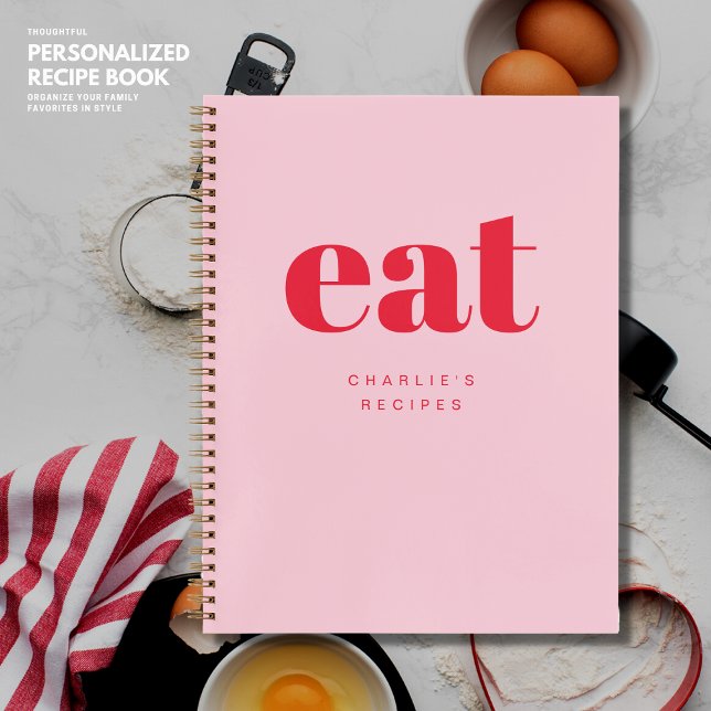 Modern Retro Cute Pink and Red Custom Blank Recipe Notebook (Creator Uploaded)