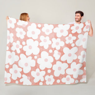 Modern Retro Daisy Pink Terracotta Pattern Fleece Blanket