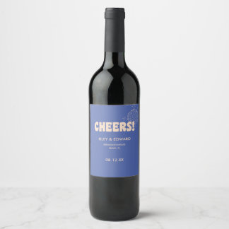 Modern Retro Dark Blue "Cheers!" Custom Wedding Wine Label