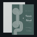 Modern Retro Dark Green Geometric Line Wedding Save The Date<br><div class="desc">Make your own geometric wedding invitations with this fully customizable geometric wedding save the date template in a rich green with light green text and backer, the front featuring a geometric line drawing. All text and colors can be changed in the design tool to fit your wedding theme. The perfect...</div>