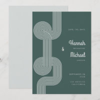 Modern Retro Dark Green Geometric Line Wedding