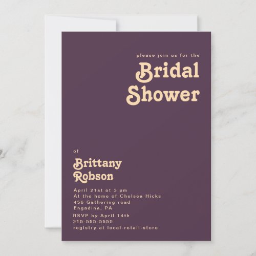 Modern Retro  Dark Purple Bridal Shower Invitation