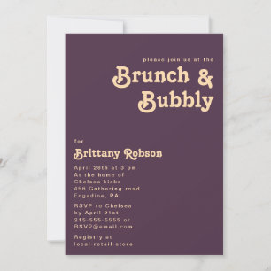Modern Retro   Dark Purple Brunch and Bubbly Invitation