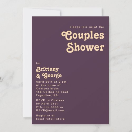 Modern Retro  Dark Purple Couples Shower Invitation