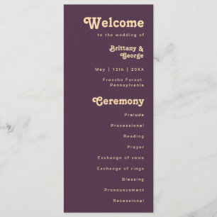 Modern Retro Dark Purple Cream Wedding Program